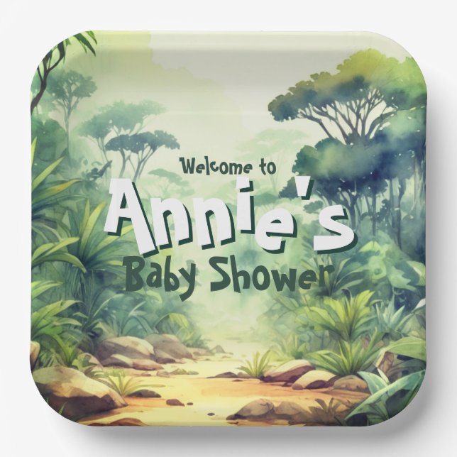 Plato De Papel Wild one Safari Baby Shower Green (Anverso)