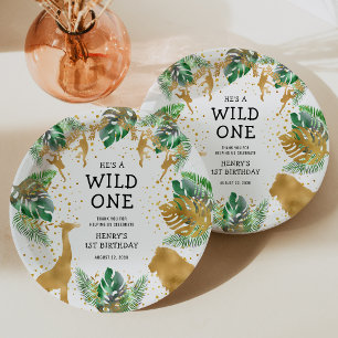 Plato De Papel Wild One Safari Cumpleaños 1er Fiesta Verde Dorado