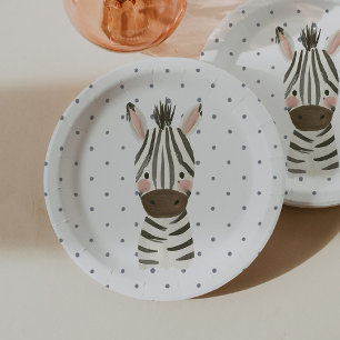 Plato De Papel Wild One Safari de Niño Cebra Azul de Lunares