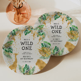 Plato De Papel Wild One Safari Primer cumpleaños Fiesta Green Ecr