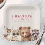Plato De Papel Wild One Woodland Animals Baby Shower<br><div class="desc">El festival de rock and roll / música inspiró el tema de la ducha de bebé en el bosque, con cachorro de oso con piel rosa y rayo rosa sobre un ojo, mapache con mohawk rosa y corazón sobre un ojo, zorro con gafas de sol margarita, y ciervo adornado con...</div>