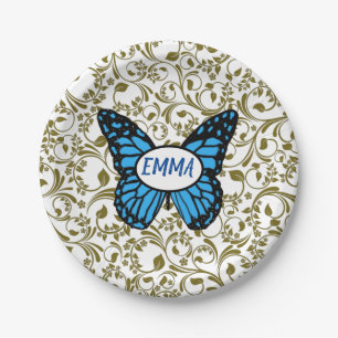 Plato De Papel Wild Romantic Field Blue butterflies
