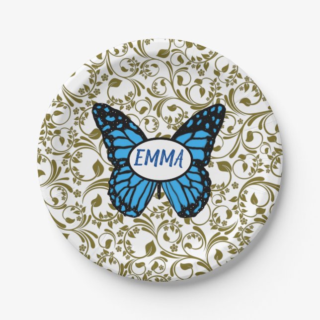 Plato De Papel Wild Romantic Field Blue butterflies (Anverso)
