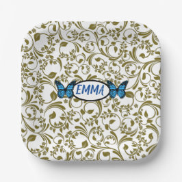 Plato De Papel Wild Romantic Field Blue butterflies