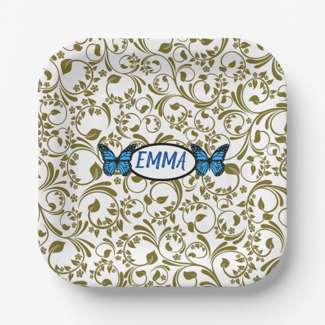 Plato De Papel Wild Romantic Field Blue butterflies (Anverso)