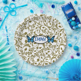 Plato De Papel Wild Romantic Field Blue butterflies