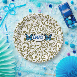 Plato De Papel Wild Romantic Field Blue butterflies