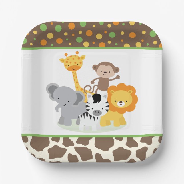 Plato De Papel Wild Safari Jungle Animals Party Paper Plate (Anverso)