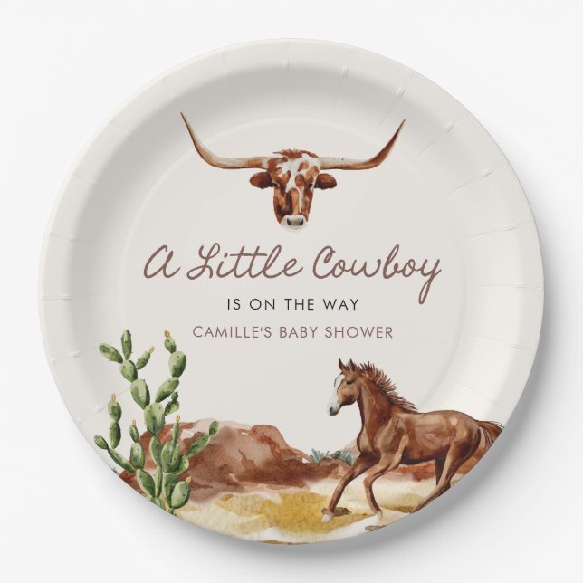Plato De Papel Wild West Little Cowboy Baby Shower (Anverso)