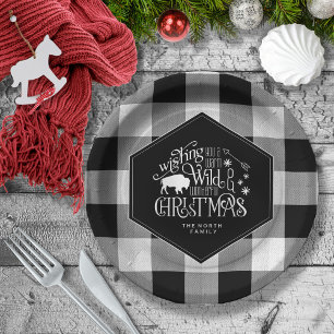 Plato De Papel Wild Wonderful Christmas Black Buffalo Plaid ID604