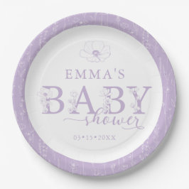 Plato De Papel Wildflower Baby Shower | Lavender Floral Plate