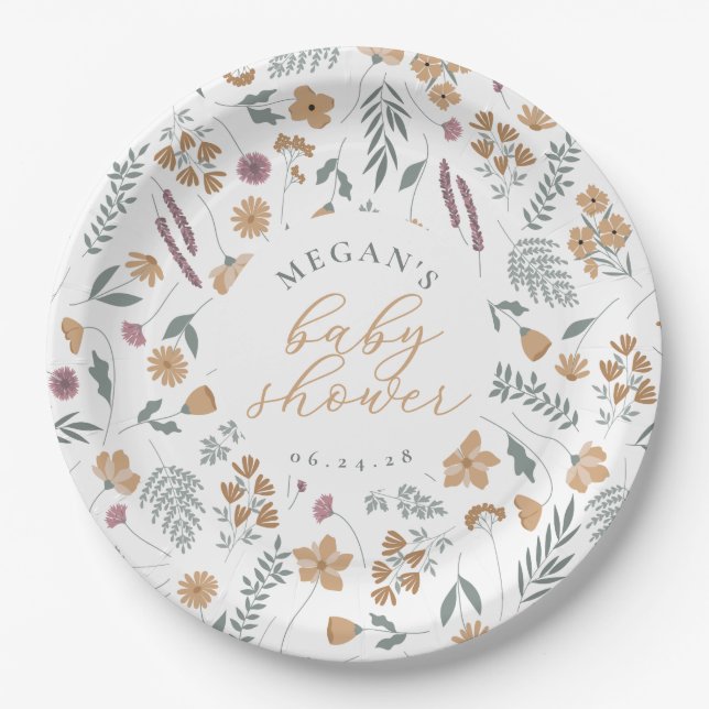 Plato De Papel Wildflower Baby Shower Paper Plates - Orange (Anverso)