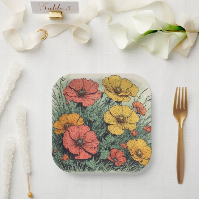 Plato De Papel Wildflower Birthday or Shower  (Boda)