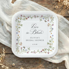 Plato De Papel Wildflower Bloom Floral Square Bridal Shower