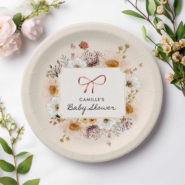 Plato De Papel Wildflower Boho Baby Shower (Rustic boho floral baby shower paper plates)