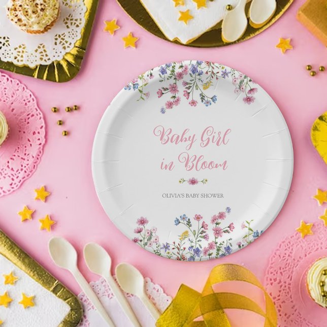 Plato De Papel Wildflower Boho Baby Shower Chica Rosa Gold Plate (Subido por el creador)