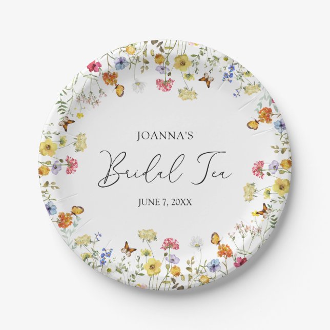 Plato De Papel Wildflower Boho Botanal Bridal Shower Tea (Anverso)