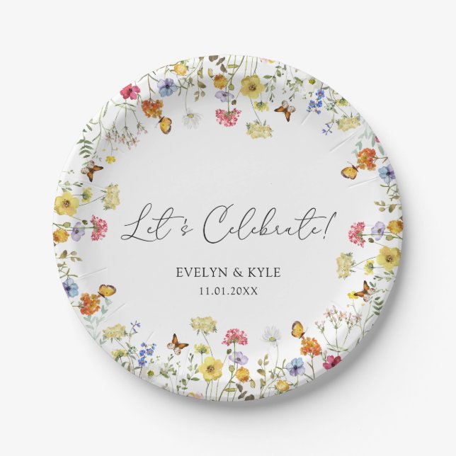 Plato De Papel Wildflower Boho Celebremos al Boda (Anverso)