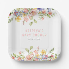 Plato De Papel Wildflower Boho Field Género Neutral Baby Shower