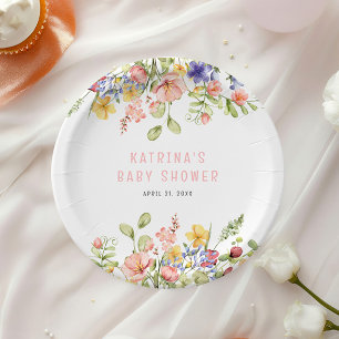 Plato De Papel Wildflower Boho Field Género Neutral Baby Shower