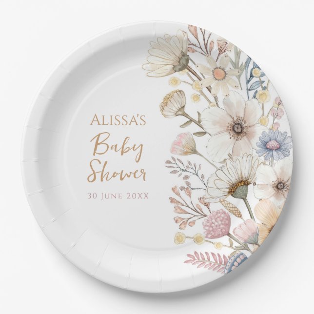 Plato De Papel Wildflower Boho Floral Baby Shower (Anverso)