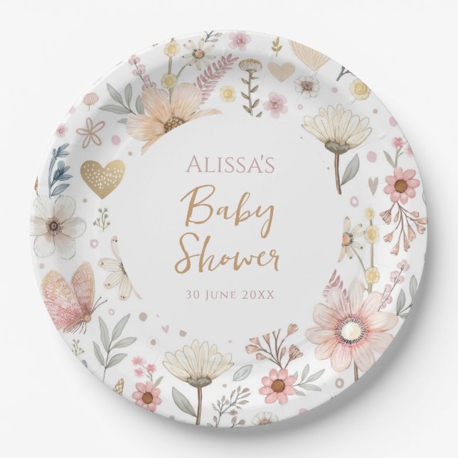 Plato De Papel Wildflower Boho Floral Baby Shower (Anverso)