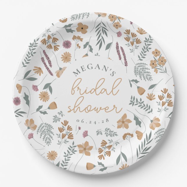 Plato De Papel Wildflower Bridal Shower Paper Plates - Orange (Anverso)
