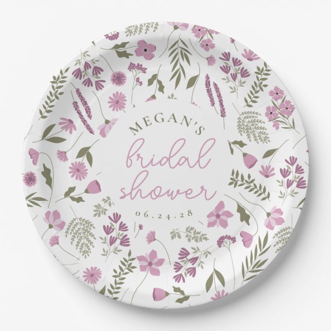 Plato De Papel Wildflower Bridal Shower Paper Plates - Purple (Anverso)