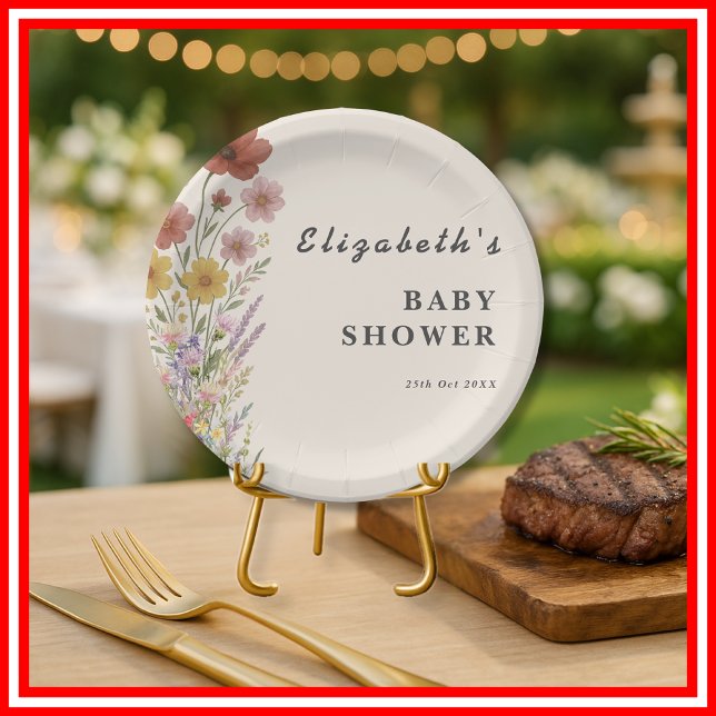 Plato De Papel Wildflower Floral Boho Baby Shower (Subido por el creador)