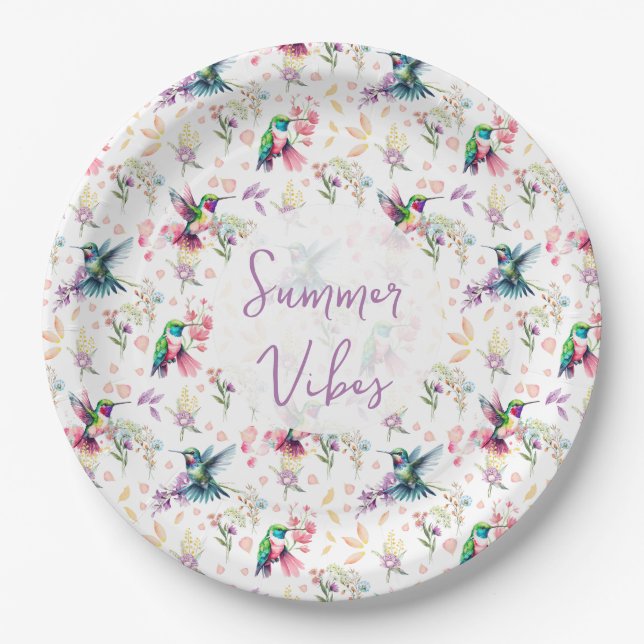 Plato De Papel Wildflower & Hummingbird Summer Vibes (Anverso)
