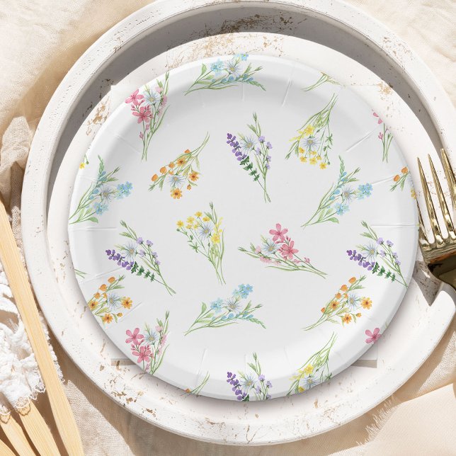 Plato De Papel Wildflower Meadow Baby Shower (Wildflower pattern paper party plates from my Wildflower Meadow collection)