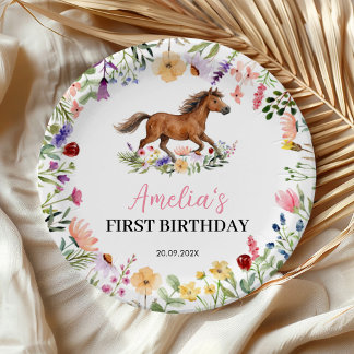 Plato De Papel Wildflower Rustic Horse Birthday Party