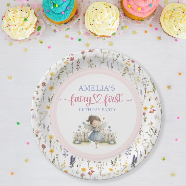 Plato De Papel Wildflower Whimsical Fairy First Birthday Party (Wildflower Whimsical Fairy First Birthday Party Dinner  Paper Plates )