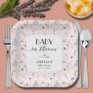 Plato De Papel Wildflowers Chica Rosa Baby Shower
