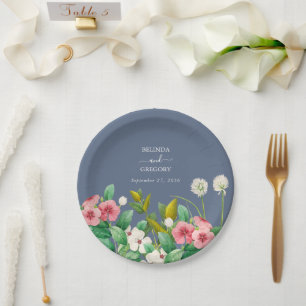 Plato De Papel Wildflowers Periwinkle Dusty Blue Boda