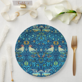 Plato De Papel William Morris Birds planchas de papel azul