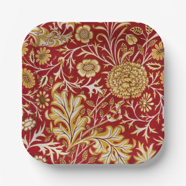 Plato De Papel William Morris Cherwell Patrón floral Rojo (Anverso)