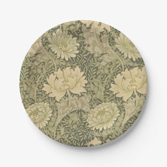 Plato De Papel William Morris Chrysanthemum Sage Flower (Anverso)