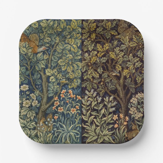 Plato De Papel William Morris Faisán Árbol Flor (Anverso)