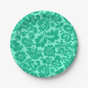Plato De Papel William Morris Floral Damask, Turquesa y Aqua