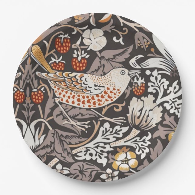Plato De Papel William Morris Fruta Robada Carbón Ocre (Anverso)