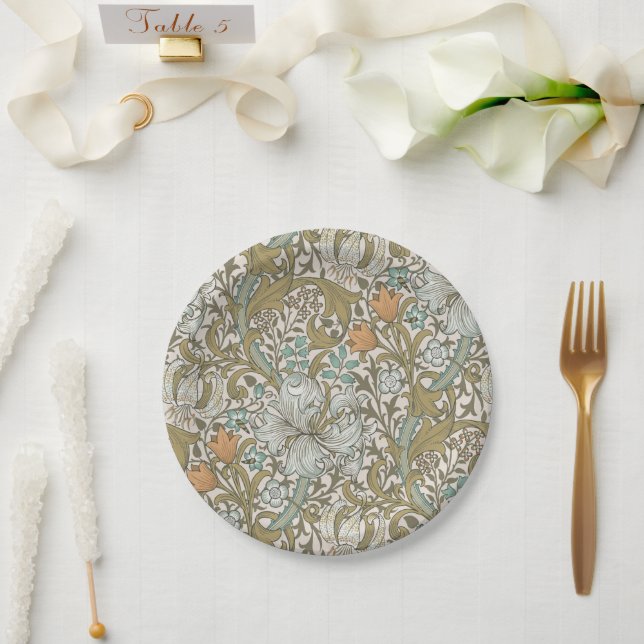Plato De Papel William Morris Golden Lily Blue Gold (Boda)