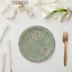 Plato De Papel William Morris Grafton Estampado Floral Verde Salv