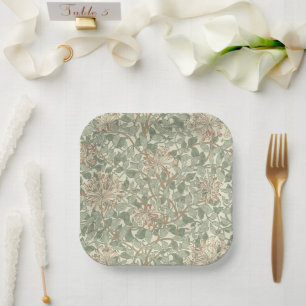 Plato De Papel William Morris Honeysuckle Green Floral
