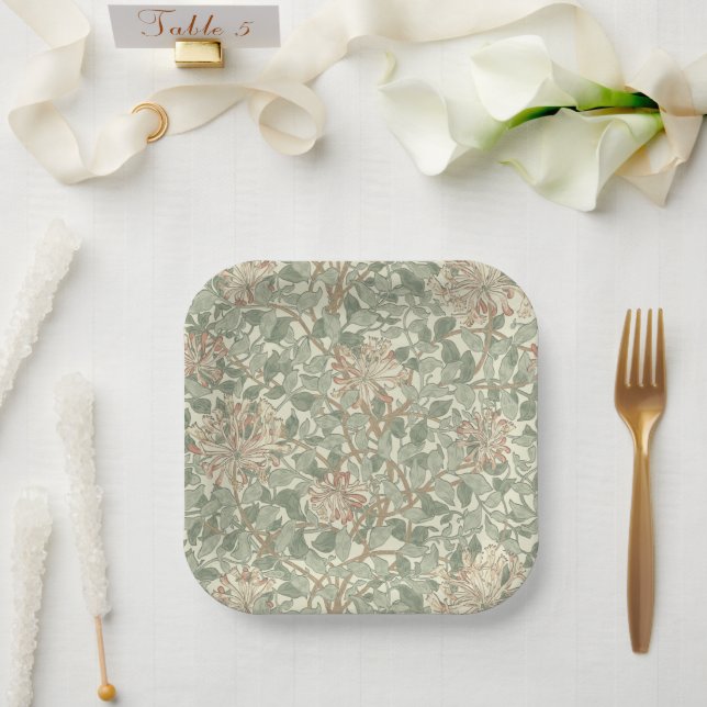 Plato De Papel William Morris Honeysuckle Green Floral (Boda)