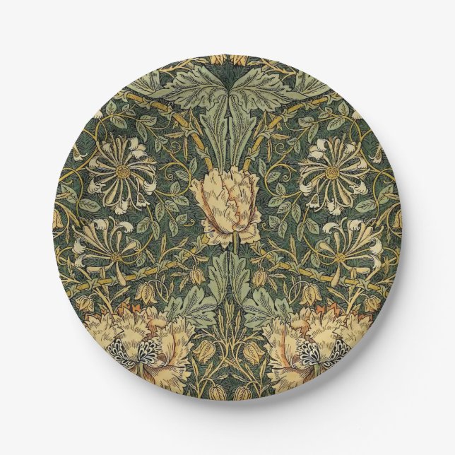Plato De Papel William Morris Honeysuckle Green Floral (Anverso)
