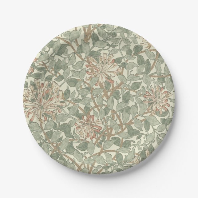 Plato De Papel William Morris Honeysuckle Green Floral (Anverso)