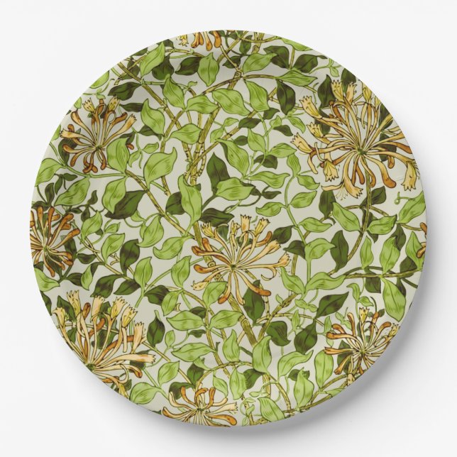 Plato De Papel William Morris Honeysuckle Green Flowers (Anverso)