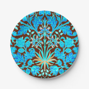 Plato De Papel William Morris Hyacinth Print, Aqua y Brown
