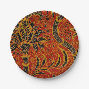 Plato De Papel William Morris India Rojo Floral Vintage Clásico